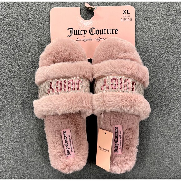 Juicy Couture JC Gravity Slide Slippers Faux Fur Pink Size XL (9.5/10.5) NWT - Picture 1 of 15